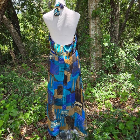 Y2k Robbie Bee womens silk babydoll Dress 14 Blue Fairycore Whimsy Halter prom - Picture 6 of 10